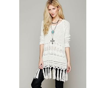 Free People Hooded Fringe Pullover